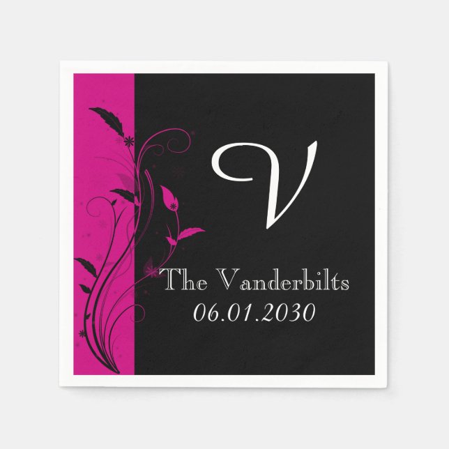 Black Pink Monogram Wedding Monogram Wedding Napkin (Front)