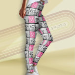 Black Pink Monogram with Custom 3 Photo Collage Leggings<br><div class="desc">Shoe off your fun side with favourite pictures of friends and family.</div>