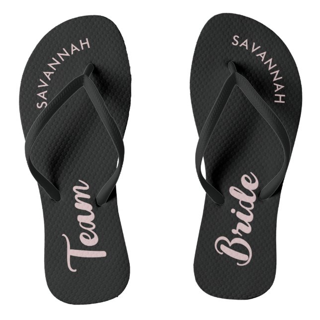 Black Pink Name Bride Bridal Party Bachelorette Flip Flops (Footbed)