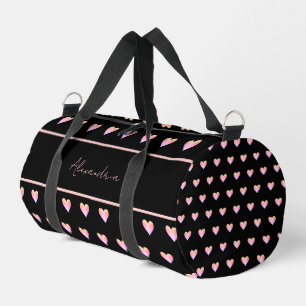 Black Pink Ombre Hearts Personalized Script Name Duffle Bag