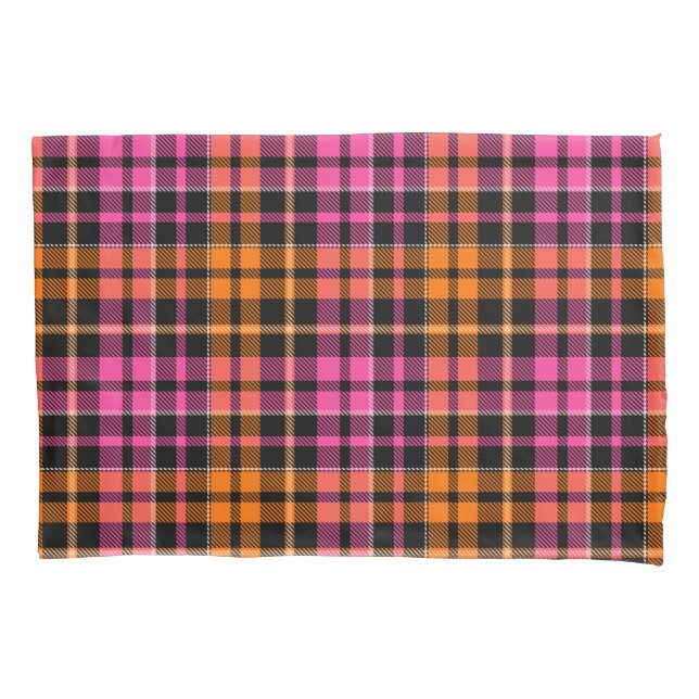 Black Pink Orange Plaid Tartan Design  Pillowcase (Front)