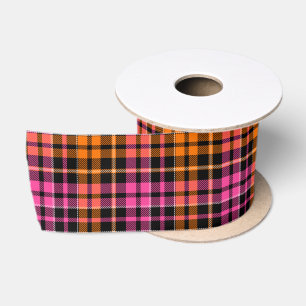 Black Pink Orange Plaid Tartan Design Satin Ribbon