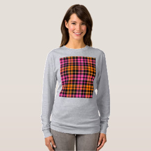 Black Pink Orange Plaid Tartan Design T-Shirt