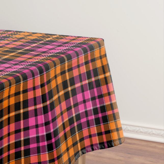 Black Pink Orange Plaid Tartan Design  Tablecloth (In Situ)