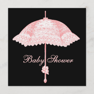 Black Pink Parasol Umbrella Baby Girl Shower Invitation
