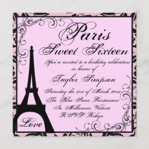 Black & Pink Paris Sweet16 Birthday Invite