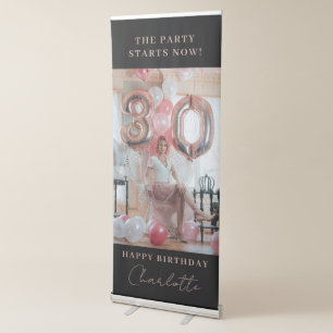 Black Pink Party Starts Now Happy Birthday Photo Retractable Banner