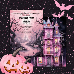 Black&Pink Pastel Goth Graveyard Halloween Party Invitation