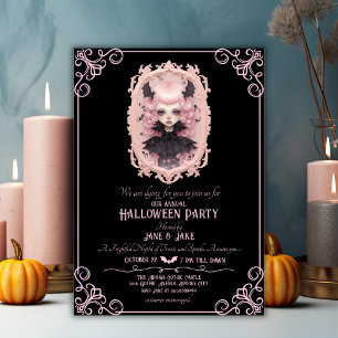 Black&Pink Pasteloween Spooky Halloween Party Invitation