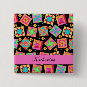 Black Pink Patchwork Quilt Blocks Name Badge