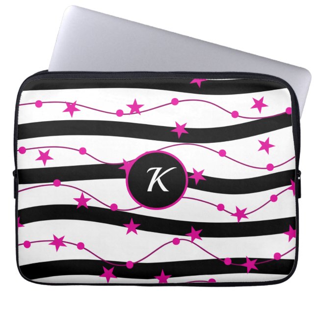 Black pink pattern laptop sleeve (Front)