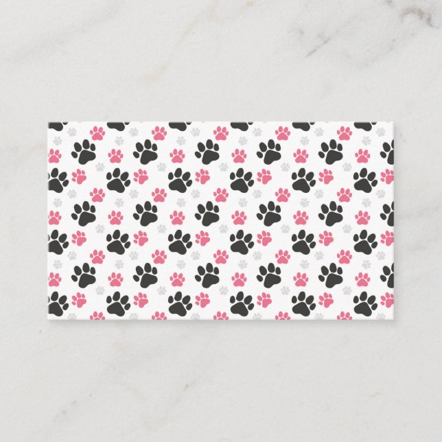 Black Pink Paw Print Dog Owner Puppy Lover Pets Business Card (Front)