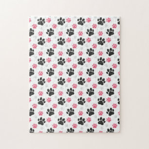 Black Pink Paw Print Dog Owner Puppy Lover Pets Jigsaw Puzzle