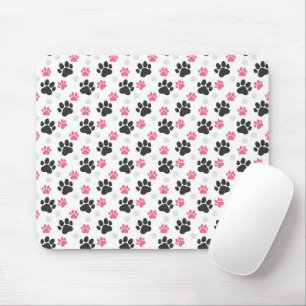 Black Pink Paw Print Dog Owner Puppy Lover Pets Mouse Mat