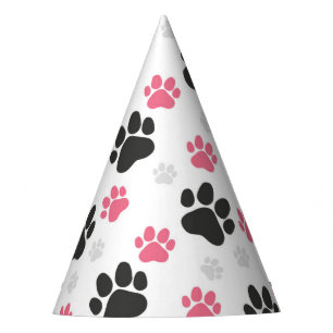 Black Pink Paw Print Dog Owner Puppy Lover Pets Party Hat