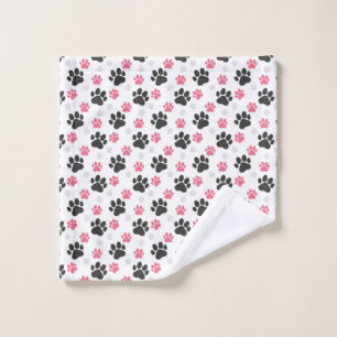 Black Pink Paw Print Dog Owner Puppy Lover Pets Wash Cloth