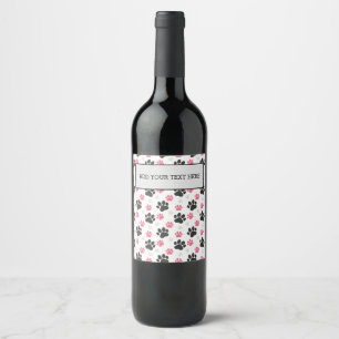 Black Pink Paw Print Dog Owner Puppy Lover Pets Wine Label
