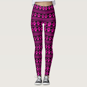 Black pink paw print pattern leggings