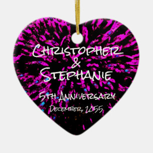 Black Pink Personalise Heart Anniversary Christmas Ceramic Tree Decoration
