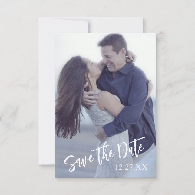 Black Pink Photo Floral Wedding Save the Date Card (Front)