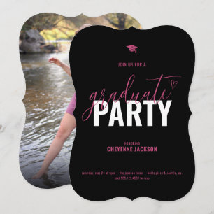 Black & Pink Photo Graduation Party Invitation