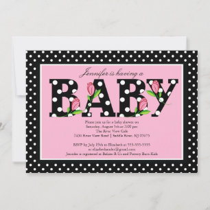 Black Pink Polka Dot "baby"  Baby Shower Invitation