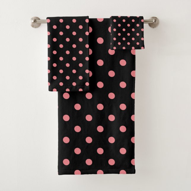 Black Pink Polka Dot Bath Towel Set (Insitu)