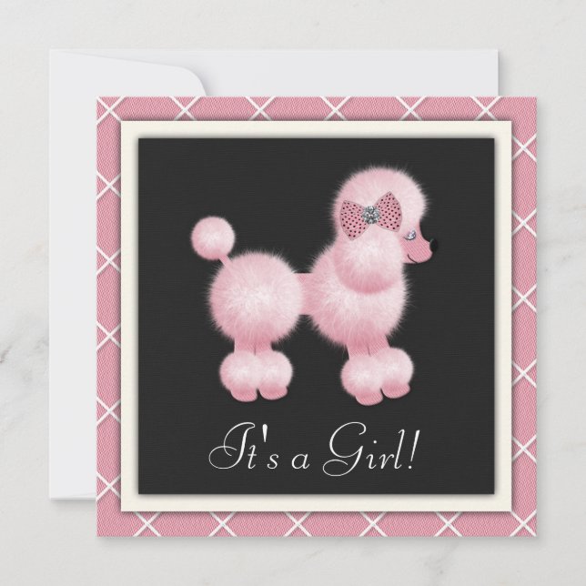 Black Pink Poodle Baby Shower Invitations (Front)