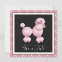 Black Pink Poodle Baby Shower Invitations
