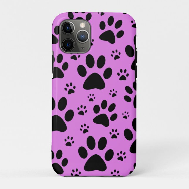 Black, pink, purple animal paw print tough Case-Mate iPhone case (Back)