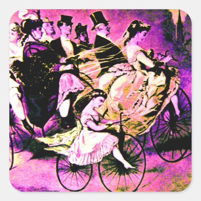 BLACK PINK PURPLE BICYCLE WEDDING PARTY SQUARE STICKER (Front)