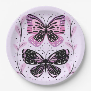 Black, Pink, Purple Butterflies Paper Plate