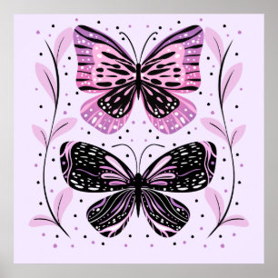 Black, Pink, Purple Butterflies  Poster