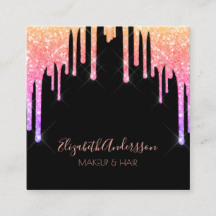Black pink purple drips makeup hair square business card