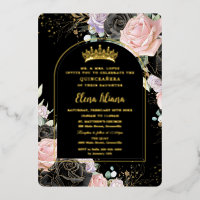 Black Pink Purple Floral Gold Quinceanera Sweet 16