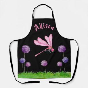 Black Pink Purple Floral Women's Name Apron