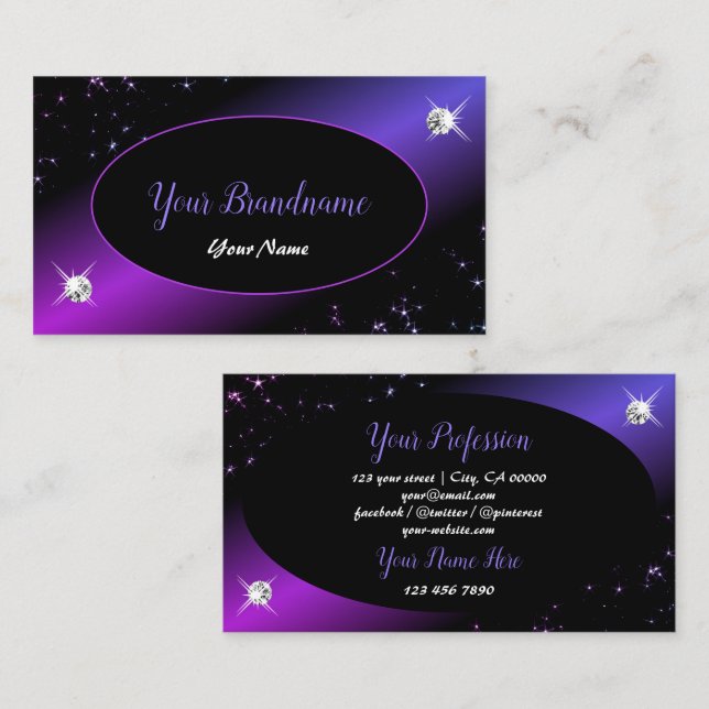 Black Pink Purple Glitter Stars Jewels Glamourous Business Card (Front/Back)