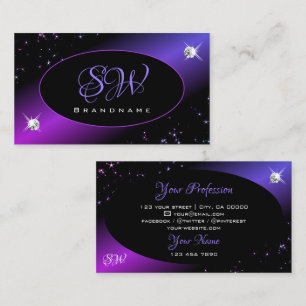 Black Pink Purple Glitter Stars Jewels Initials Business Card
