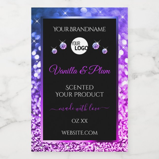 Black Pink Purple Glitter Stars Logo Product Label (Single Label)