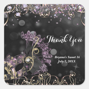 Black & Pink Purple Masquerade Costume Mask Party Square Sticker