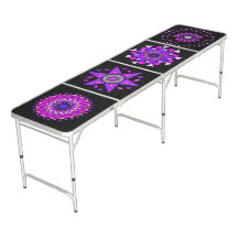 Black Pink Purple Neon Geometric Beer Pong Table