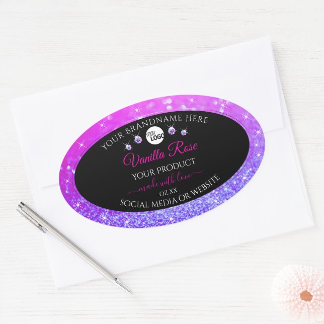 Black Pink Purple Ombre Glitter Product Label Logo (Envelope)