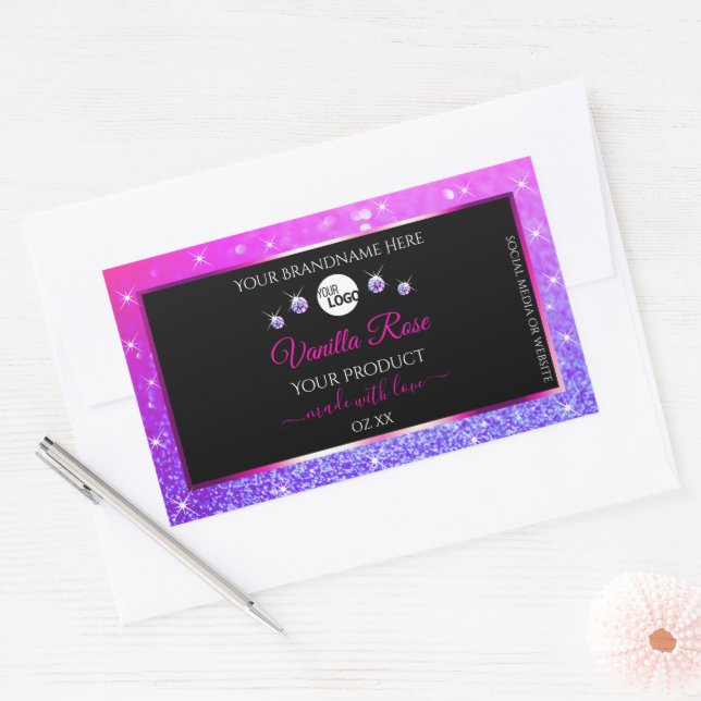 Black Pink Purple Ombre Glitter Product Label Logo (Envelope)