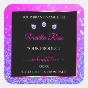 Black Pink Purple Ombre Glitter Product Labels