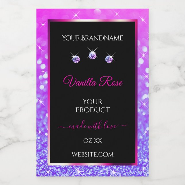 Black Pink Purple Ombre Glitter Product Labels (Single Label)