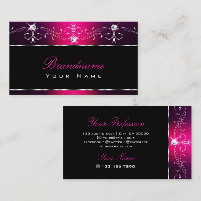 Black Pink Purple Orante Sparkle Diamonds Stylish Business Card (Front/Back)
