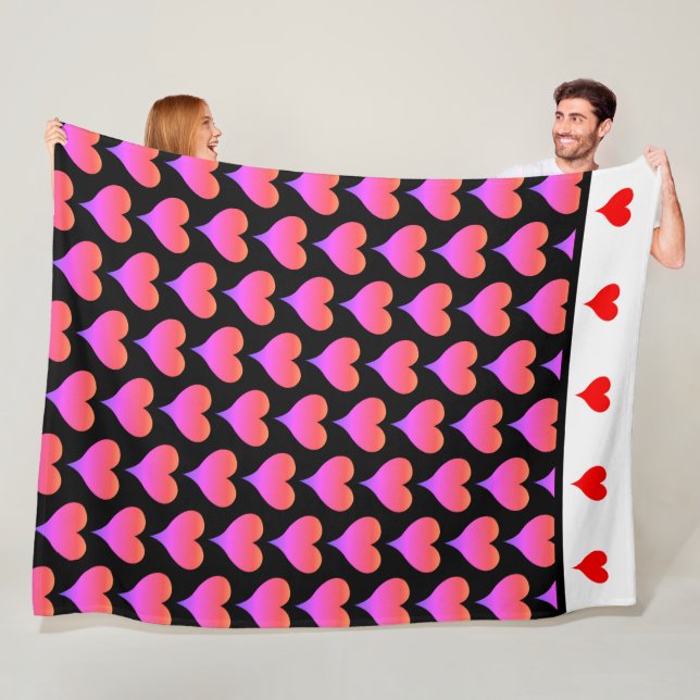 Black Pink Purple Red Hearts Fleece Blanket (In Situ)