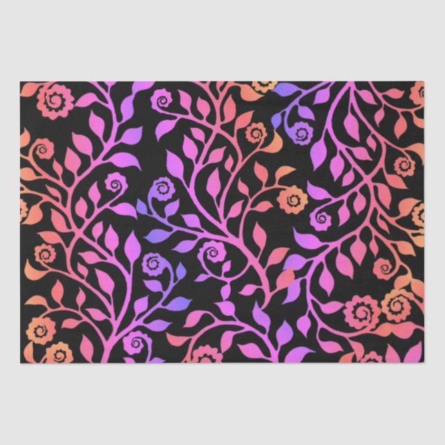     Black Pink Purple Swirly Floral Pattern Classy Tissue Paper (Front)