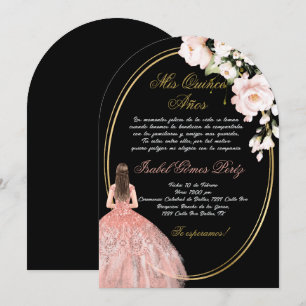 Black pink Quinceanera invitation in Spanish