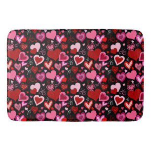 Black Pink Red Hearts Love Pattern Bath Mat